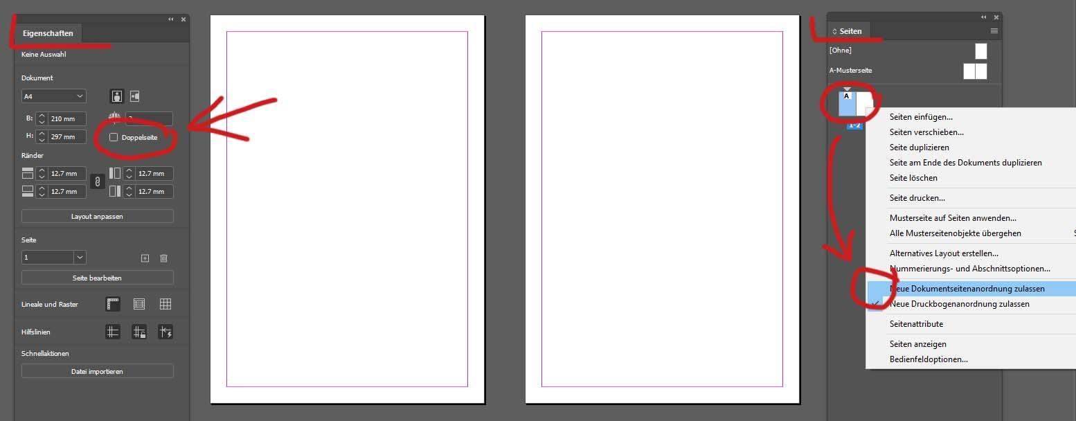 InDesign zwei Seiten nebeneinander? Adobe, Grafikdesign)