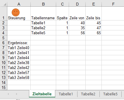 Bemerkungen aus verschiedenen Tabellenblätter zusammenführen ...