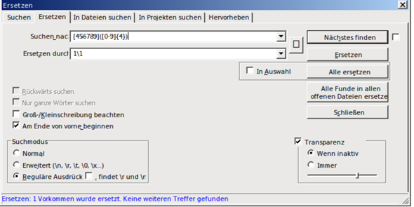 Notepad++ an allen Stellen mit 5 Ziffern, die führende Ziffer ersetzen ...