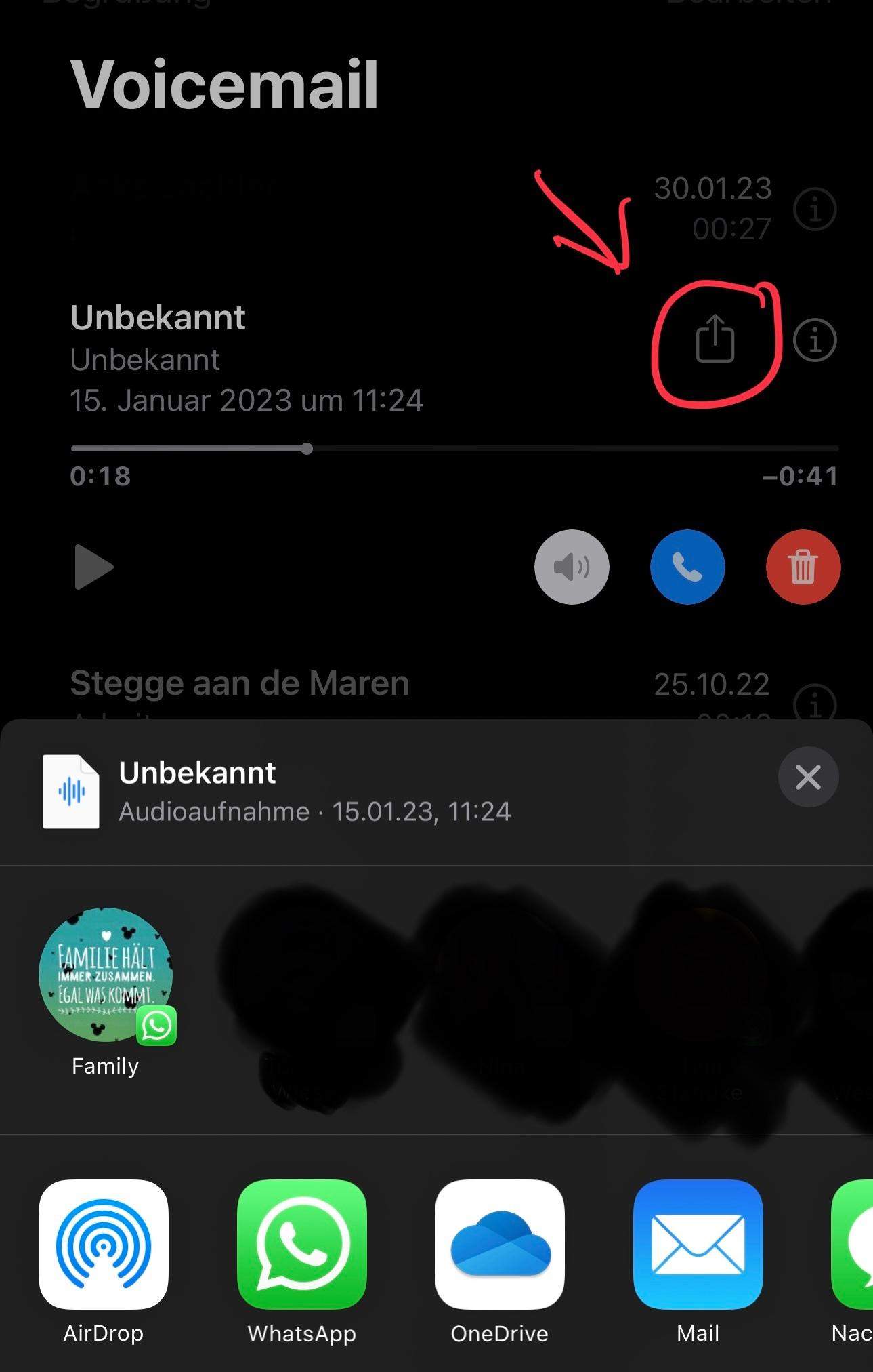 Wie kann man es machen das man viocemails als Audio auf WhatsApp senden