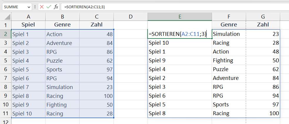Excel Tabellen nach Werten sortieren? (Lernen, Programm, programmieren)