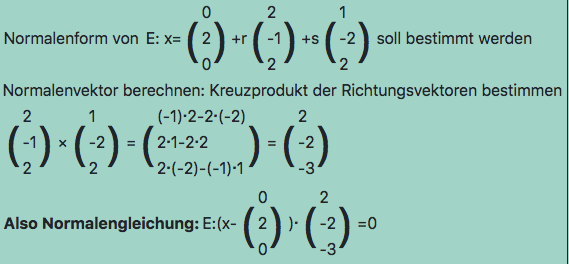 Normalenform Normalengleichung, Ebene? (Vektoren, analytische Geometrie)
