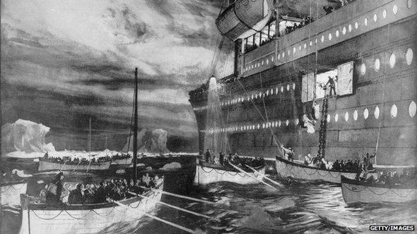 Eine Zeichnung wie die Passagiere aufgenommen werden - (Freizeit, Titanic, Geschichte schreiben)