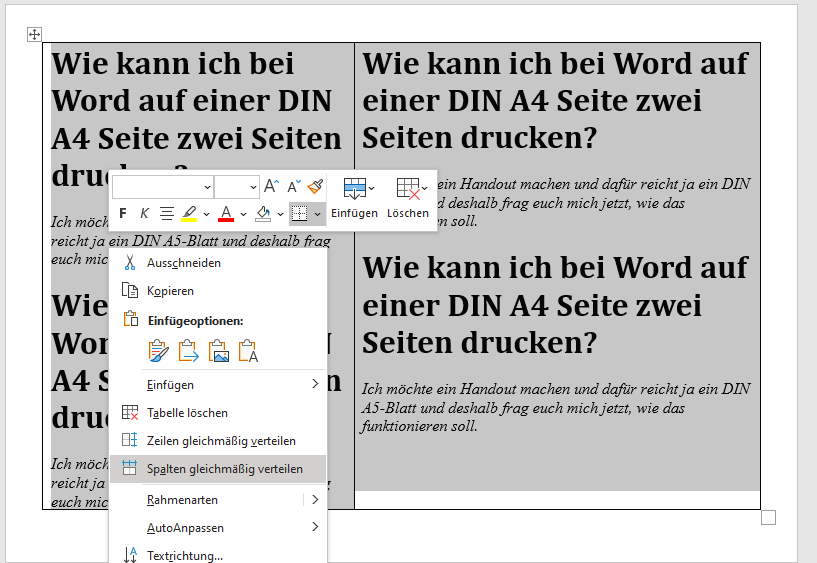 Wie Viele Wörter Passen Auf Eine Word Seite Wie kann ich bei Word auf einer DIN A4 Seite zwei Seiten drucken