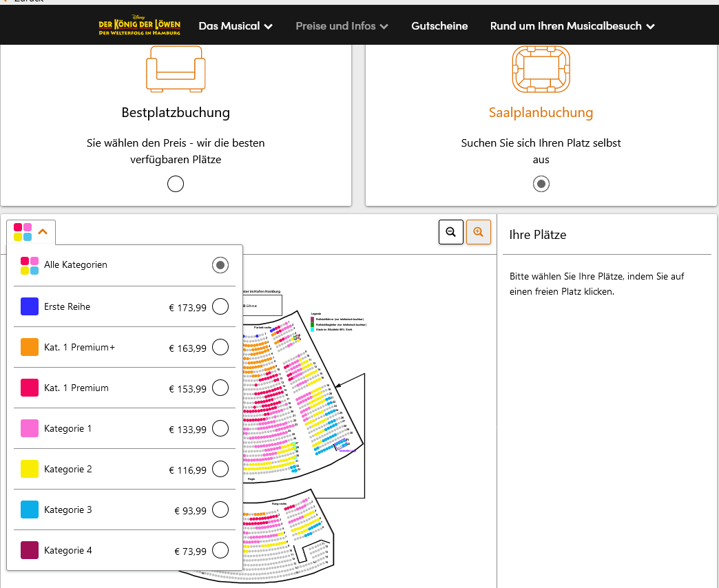 Was ist der beste Platz beim Musical König der Löwen? (Hamburg)