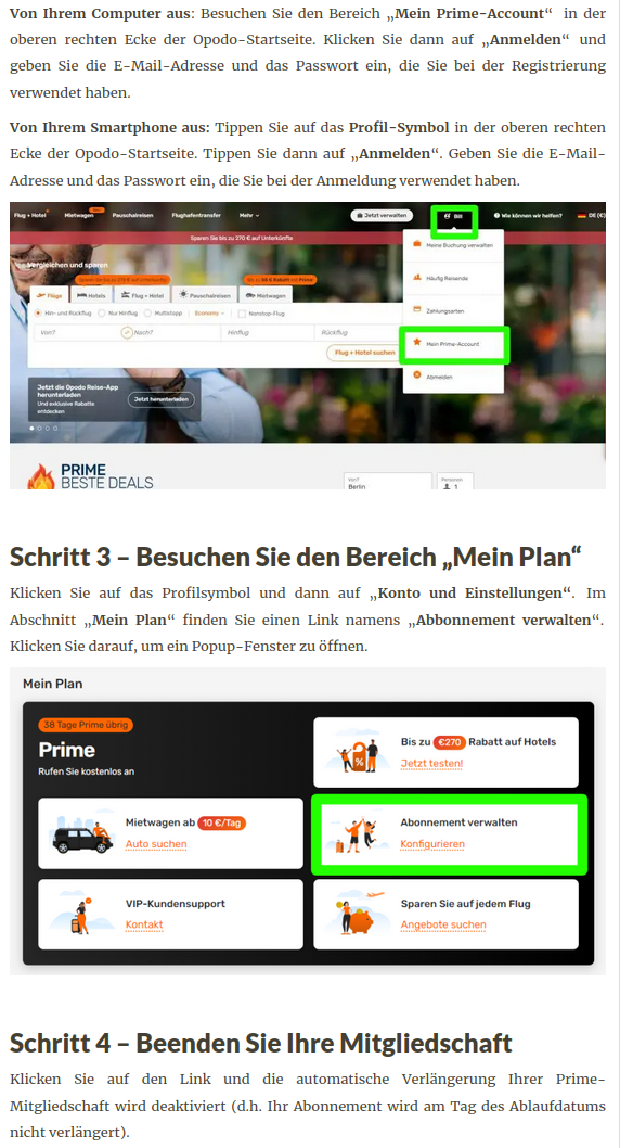 Opodo prime kündigen? (Flugzeug, Flughafen, Flug)