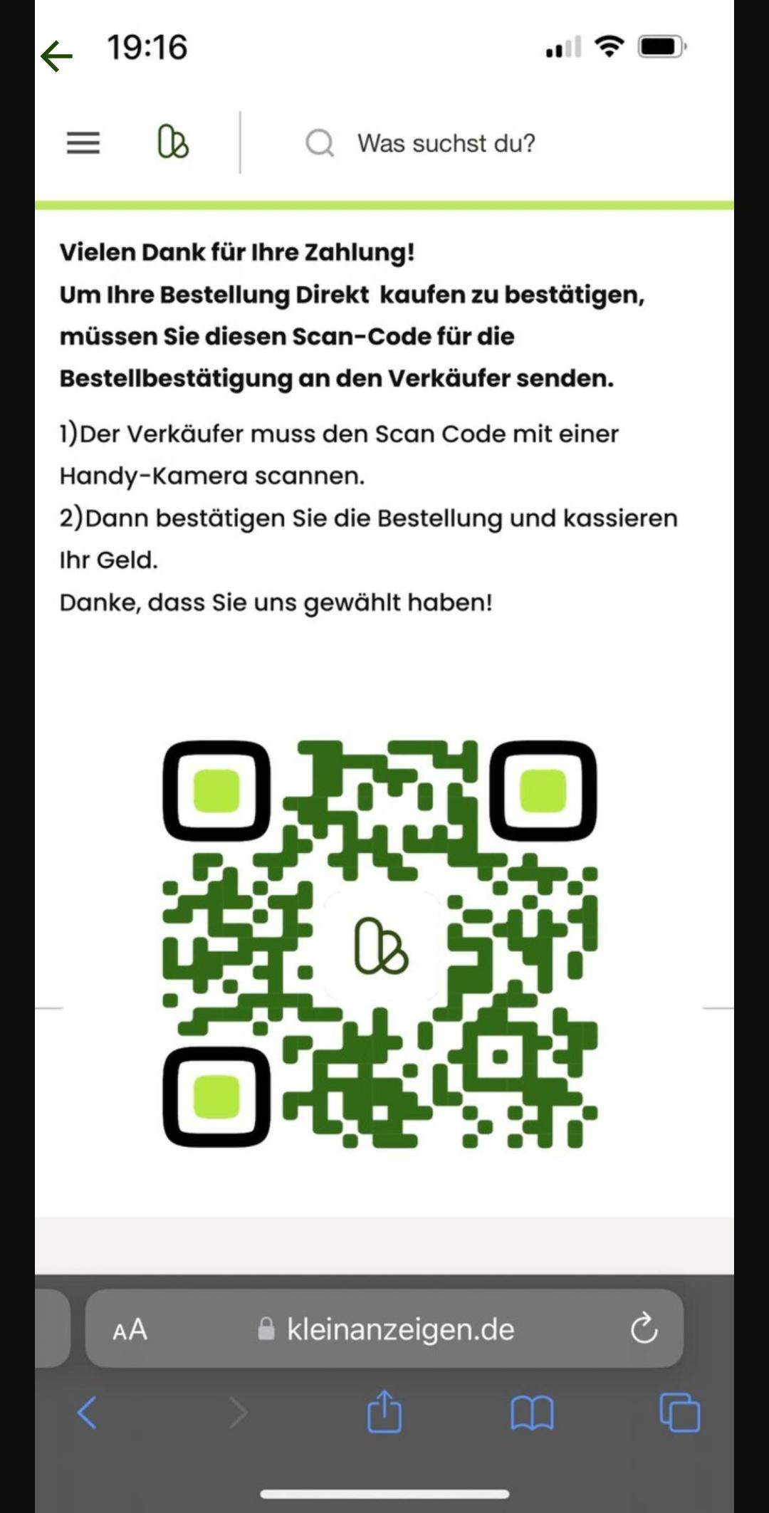Kleinanzeigen vom Käufer QR Code um Zahlung zu erhalten? (eBay, Betrug, Käuferschutz)