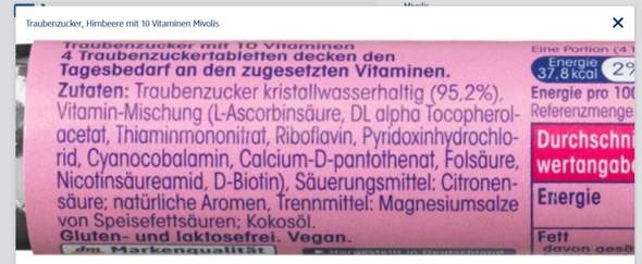 - (Vitamine, Traubenzucker, Mivolis )