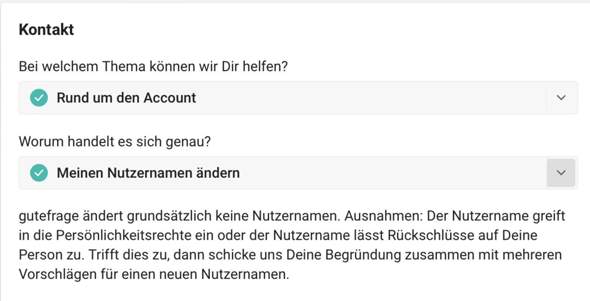 - (Support, Nutzername)