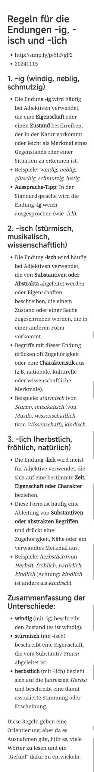 Regeln für -ig, -ich oder -isch? (Deutsch, Grammatik)
