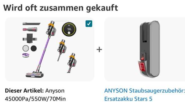 - (Amazon, Akku, Staubsauger)