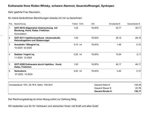 - (Tierarzt, Tierarztkosten, Euthanasie)