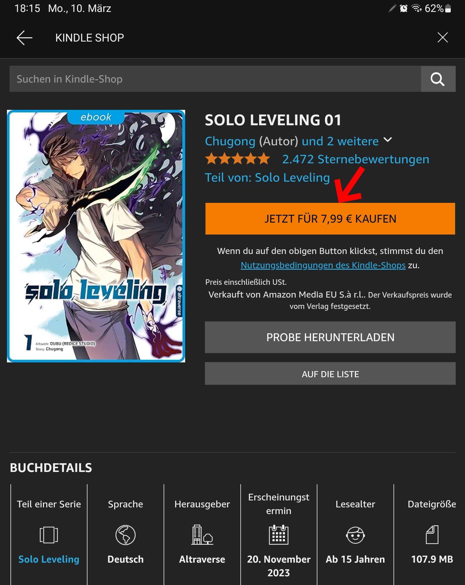 Wie kann ich Solo Leveling als E Book lesen(AmszonKindle ohne kindle tablet)? (Manga, Amazon