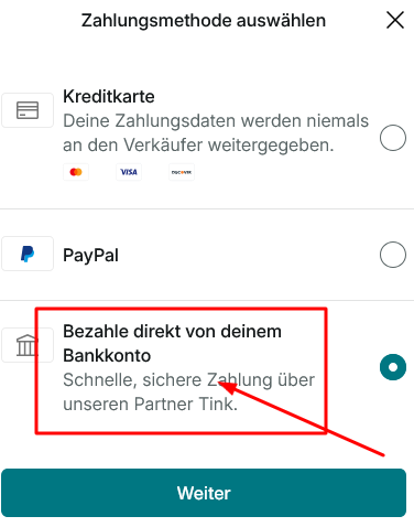 - (PayPal, Bankkonto, Vinted)