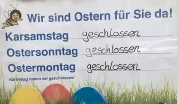 - (Laden, Geschäft, Feiertag)