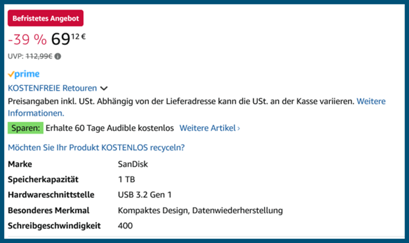 - (USB-Stick, SSD, externe Festplatte)