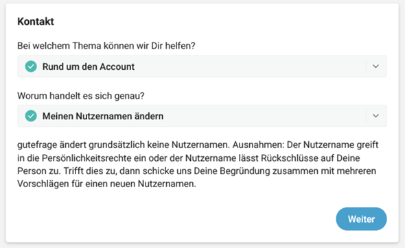 - (Support, Namensänderung, gutefrage.net-App)