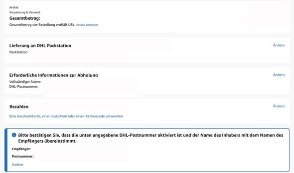 - (Amazon, Post, Versand)
