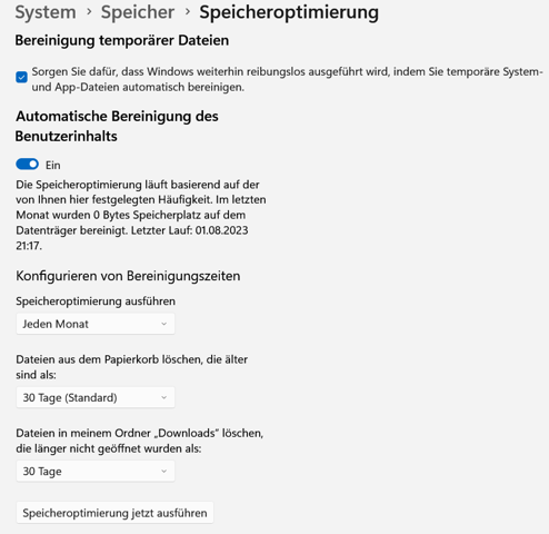 - (Speicherplatz, externe Festplatte, downloads ordner)