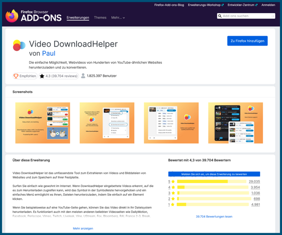 - (Mozilla Firefox, downloadhelper, Firefox-Addon)