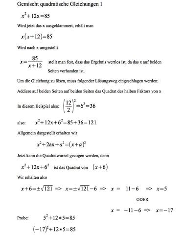 Gemischt quadratische Gleichungen 1 - (Schule, Mathematik)