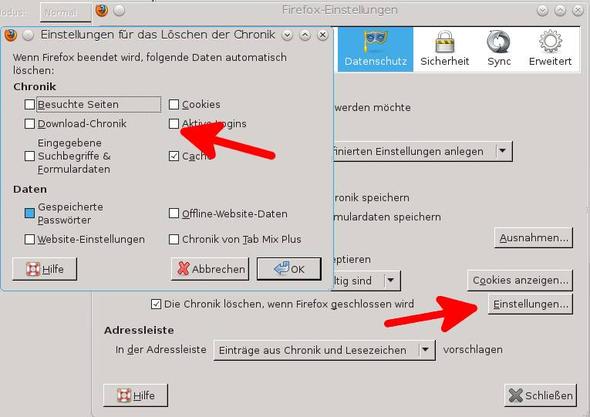 Einstellungen - Datenschutz - (Firefox, Anmeldung)