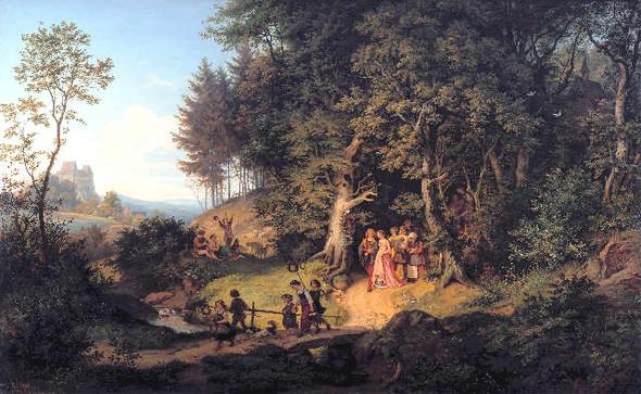 Brautzug.im Frühling von Ludwig Richter - (Kunst, Romantik, Gemälde)