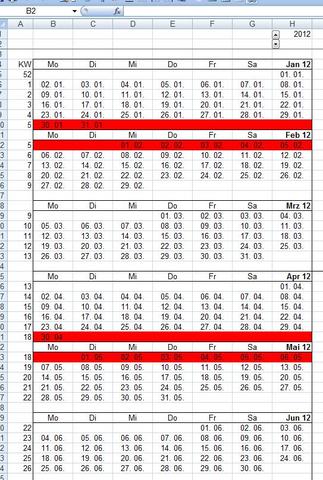Kalender2 - (Excel, Datum, Rhythmus)