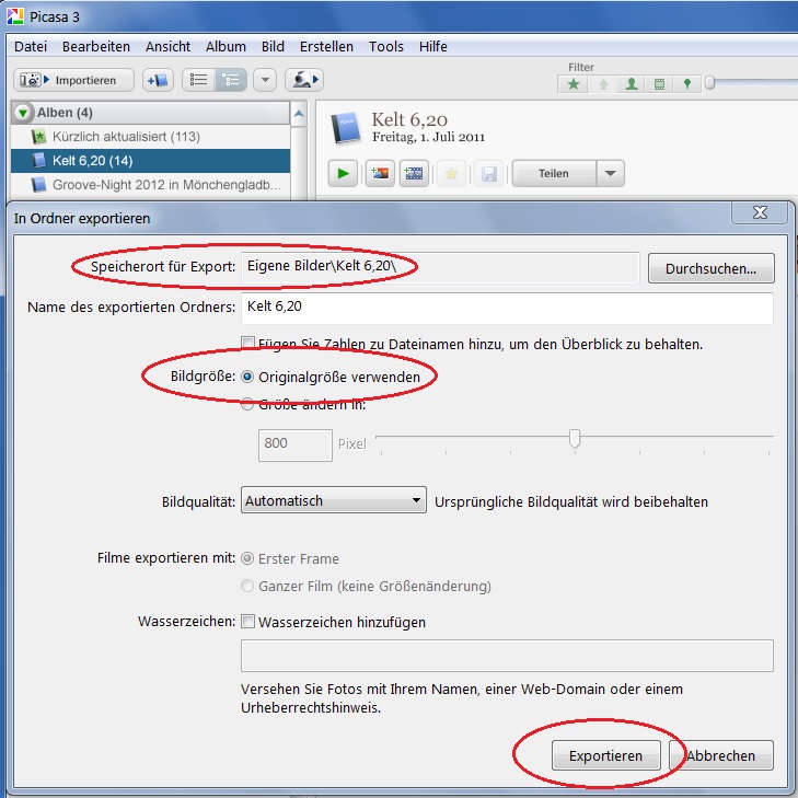 Bilder von einem Album in einen Ordner kopieren Picasa (Computer, Apple, MacBook)