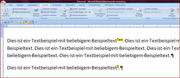 Fußnoten im Text - (Microsoft Word, Zeichen)