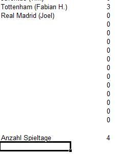 Tabelle - (programmieren, Excel, Anzahl Spieltage)