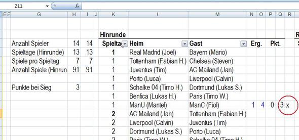 Liga-Spielplan - (programmieren, Excel, Anzahl Spieltage)
