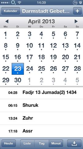 Gebetszeiten im Kalender - (Smartphone, App, Islam)