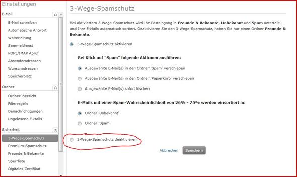 3-Wege-Spamschutz deaktivieren - (E-Mail, web.de, posteingang)