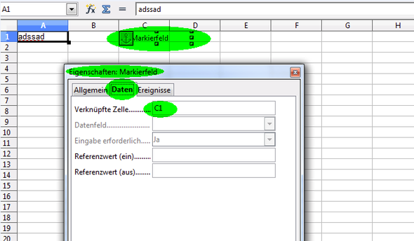 01 - Markierfeld. Zelle verknüpfen - (programmieren, Microsoft Excel, OpenOffice)