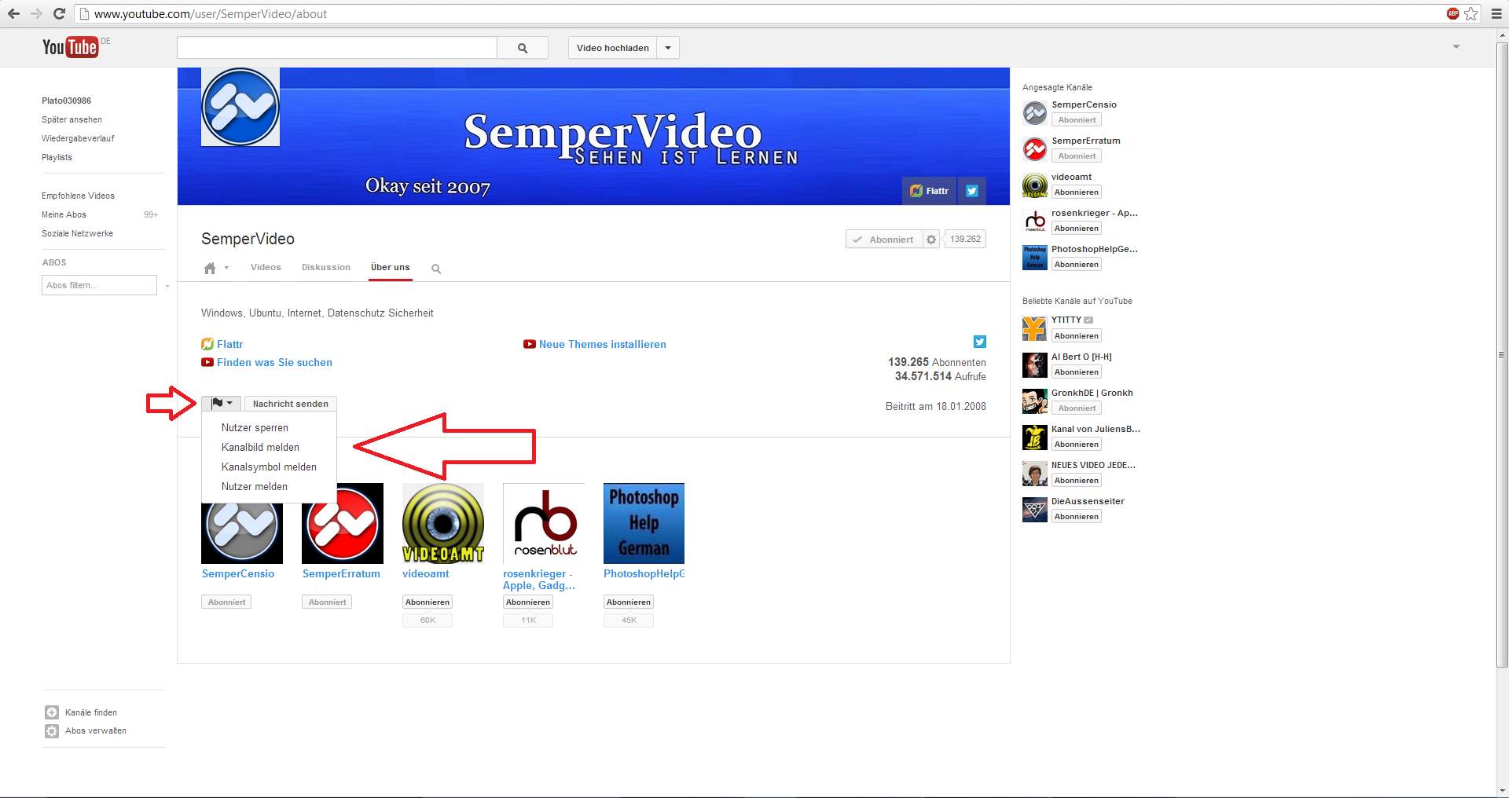 Wie kann ich in youtube jemanden "entblocken"?