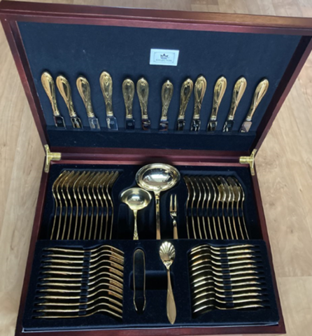 Wieviel ist ein 70-teiliger Besteckkasten von SBS Solingen heute wert? (Gold, Wertschätzung, Besteck)