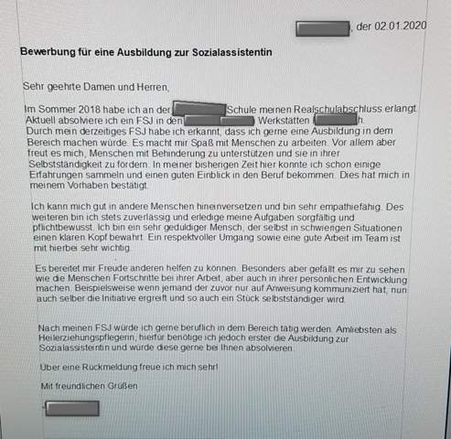 Bewerbung Zur Sozialassistentin Verbesserungsvorschlage Schule