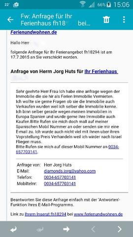 Screenshot der email - (Immobilien, Betrugsversuch)