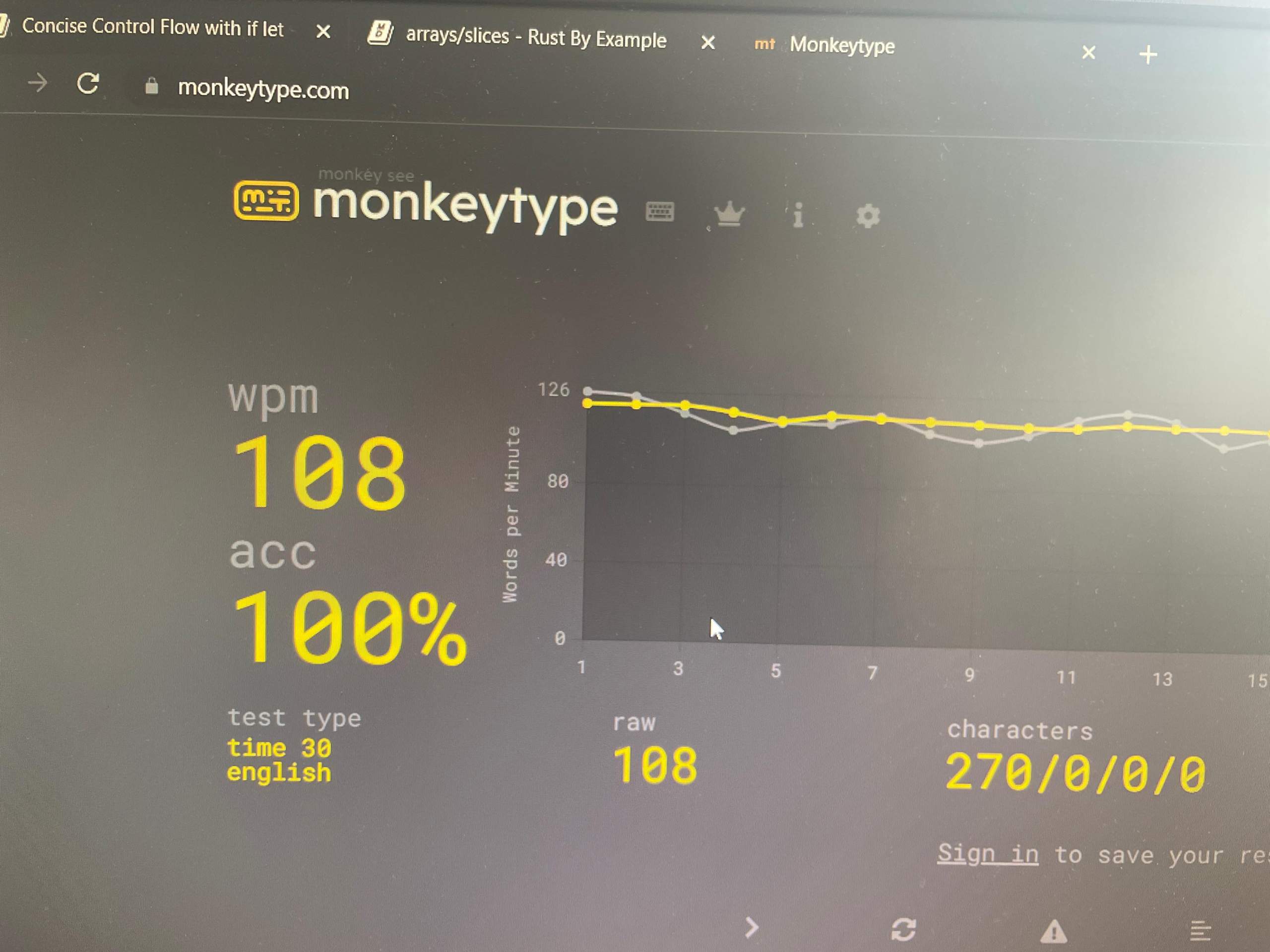 108 wpm mit 100 genauigkeit gut tastatur 