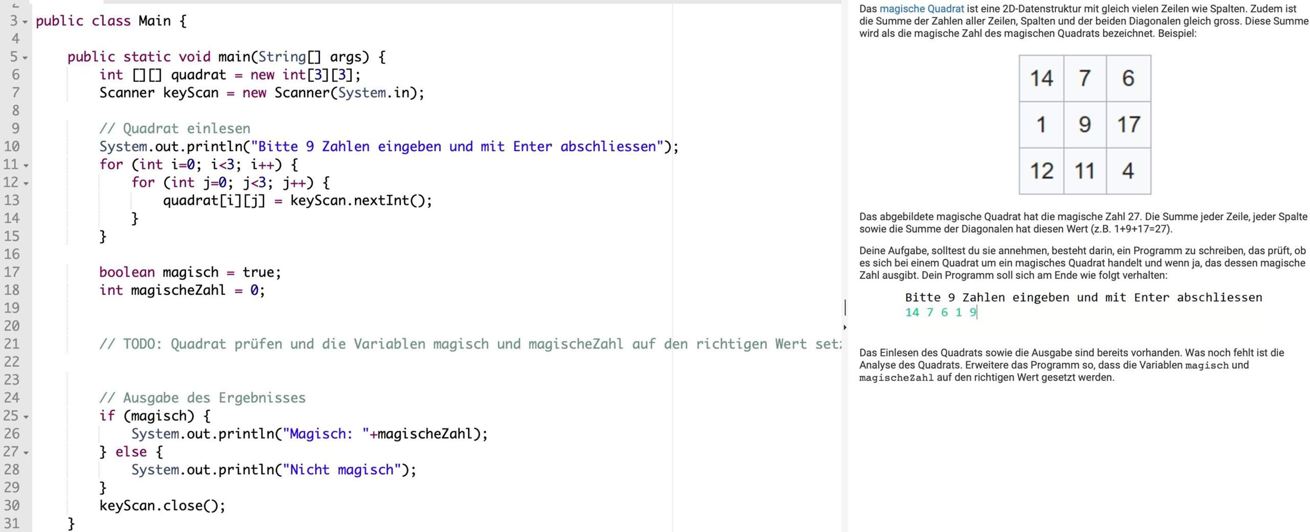 2D Array- Zeilensummen und Spaltensummen müssen die selben Summen haben ...