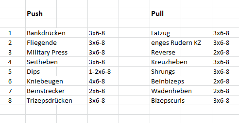 2er Split Trainingsplan Push Pull (Sport, Fitness, Muskeln)