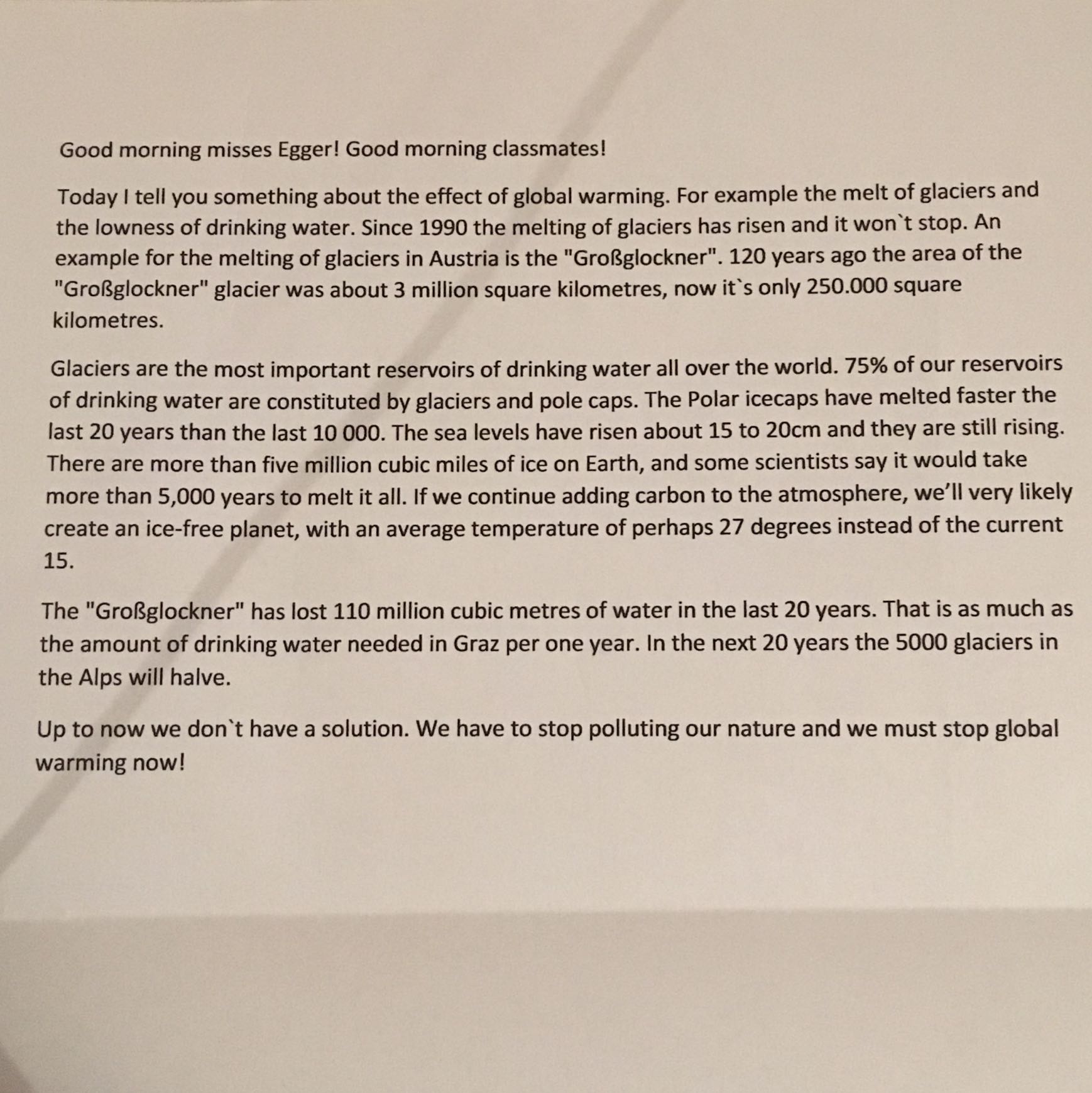 2minuten Rede Global Warming Englisch