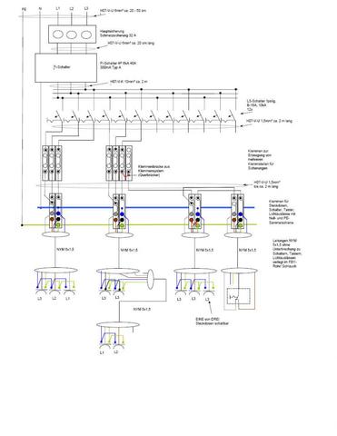 3 Schuko-Steckdosen über 3 an einem 5x1,5-Kabel Phasen, gemeinsamer anschließen (Elektrik, Installation, Steckdose)