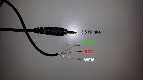 Kabel mit den drei adern in Rot, Weiß und Grün - (Technik, Kopfhörer, Klinkenstecker)