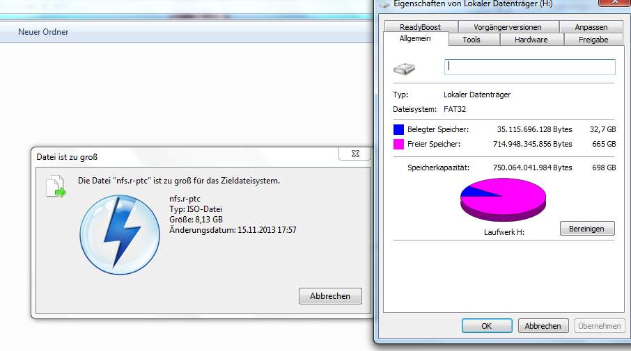 8.5 GB Datei zu groß für externe Festplatte die noch 665 GB frei hat? (Speicher) 8.5 GB Datei zu groß für externe Festplatte die noch 665 GB frei hat? (Speicher)