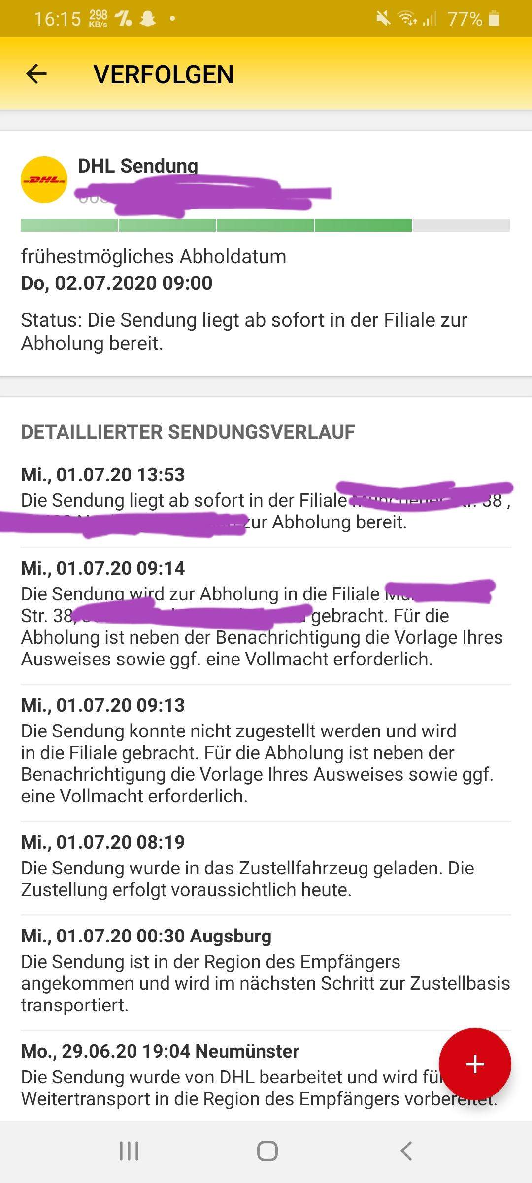 Abholung heute möglich? (Paket, DHL) Abholung heute möglich? (Paket, DHL)