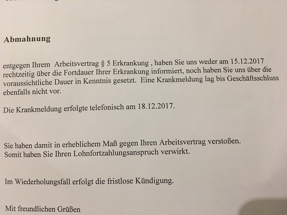 Abmahnung Wegen Zu Später Folgekrankmeldung Arbeitsrecht