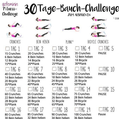 Hier eins von vielen Beispielen einer 30 Tage Challenge - (Ernährung, abnehmen, Fitness)
