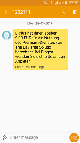 Screenshot der SmS - (E-plus, Abofalle, falle)